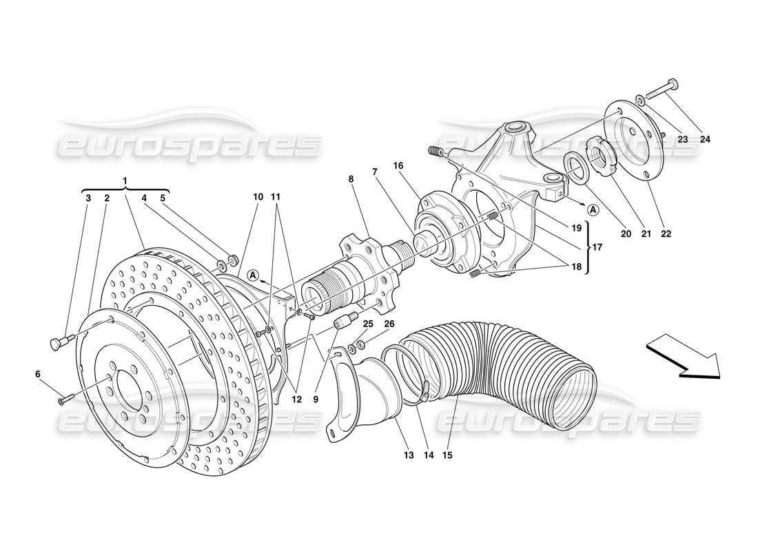 ferrari f50 front brake disc and steering knuckle parts diagram