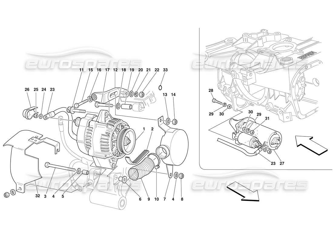 ferrari f50 alternator and starting motor parts diagram