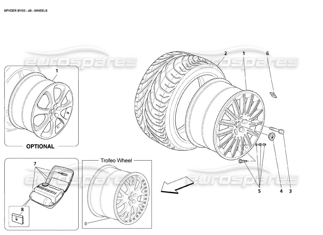 maserati 4200 spyder (2003) wheels parts diagram