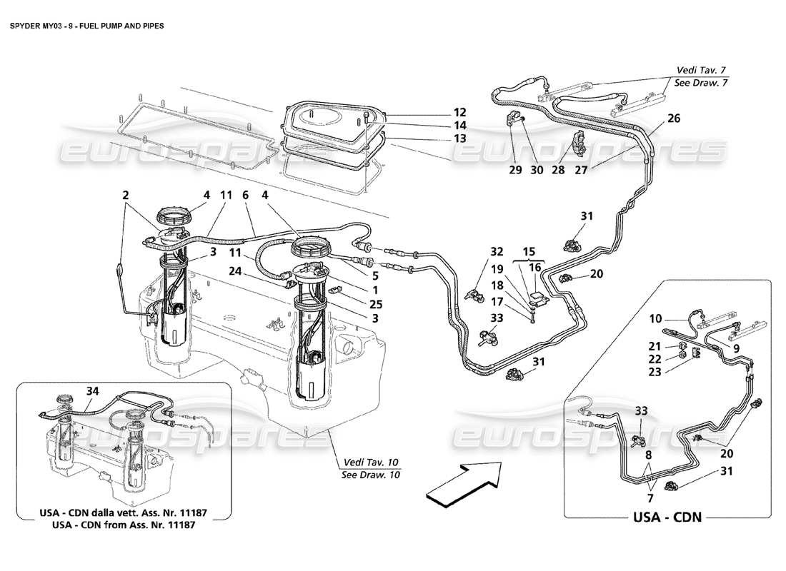 maserati 4200 spyder (2003) fuel pump and pipes parts diagram