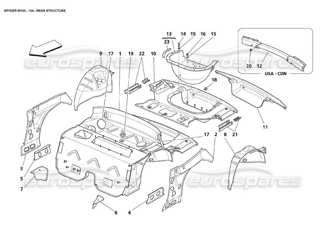 maserati 4200 spyder (2003) rear structure part diagram