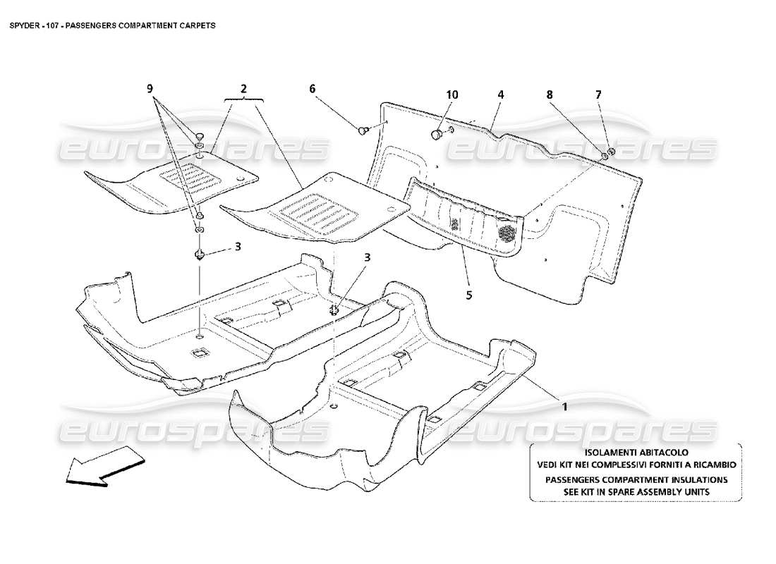 maserati 4200 spyder (2002) passengers compartment carpets parts diagram