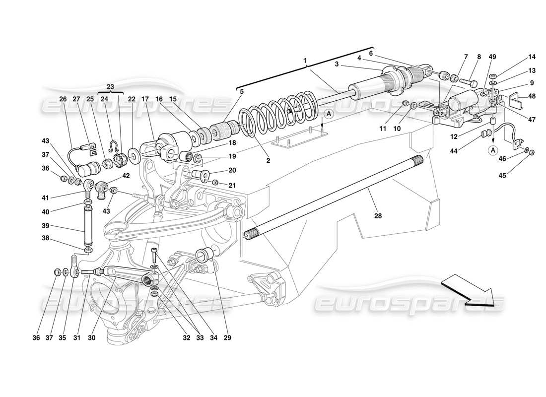 ferrari f50 front suspension - shock absorber and stabilizer bar parts diagram
