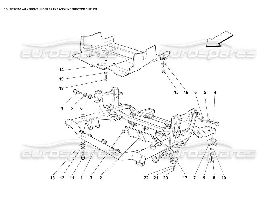 maserati 4200 coupe (2003) front under frame and undermotor shields part diagram