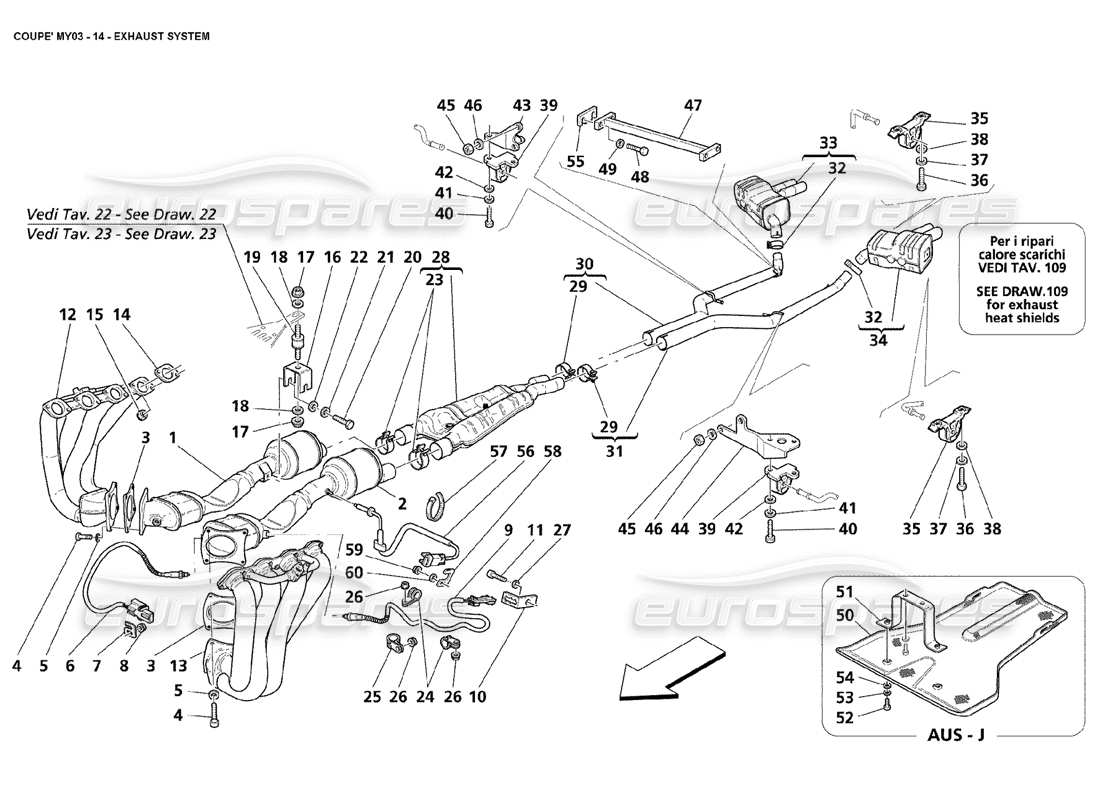 maserati 4200 coupe (2003) exhaust system part diagram