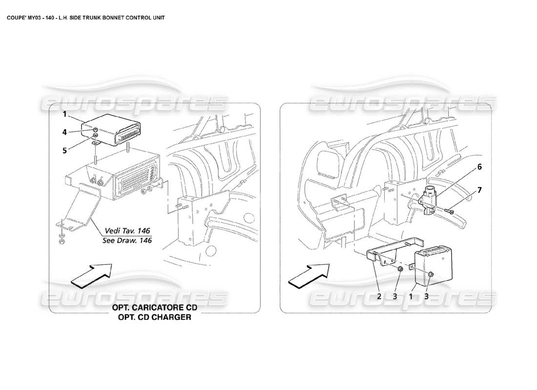 maserati 4200 coupe (2003) lh side trunk bonnet sensor and control units part diagram