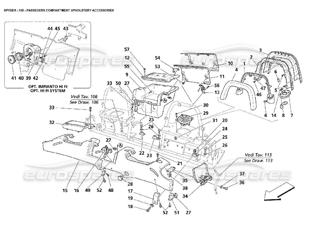 maserati 4200 spyder (2002) passegers compartment upholstery accessories parts diagram