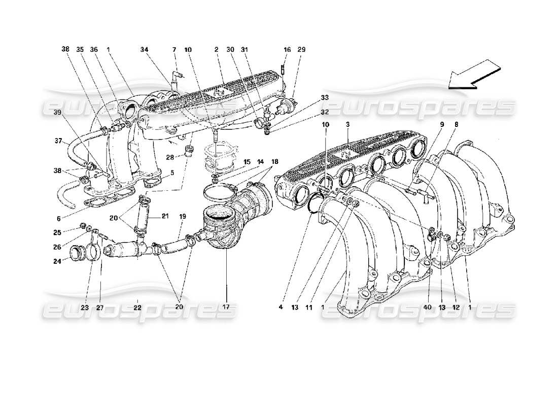 ferrari 512 m air intake manifolds parts diagram