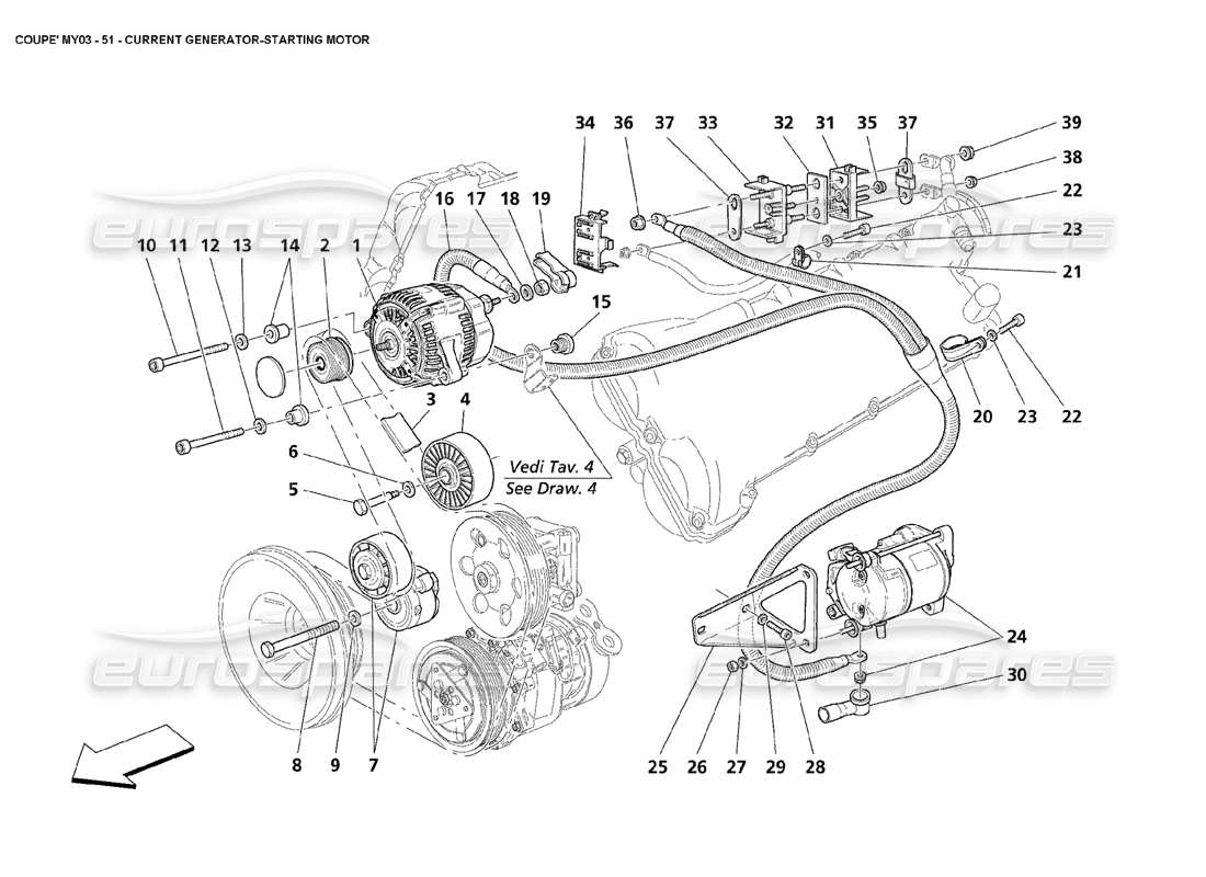 maserati 4200 coupe (2003) current generator - starting motor parts diagram