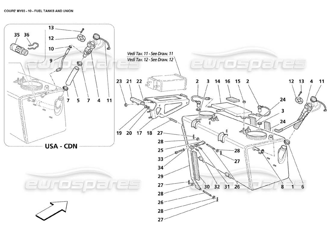 maserati 4200 coupe (2003) fuel tanks and union parts diagram