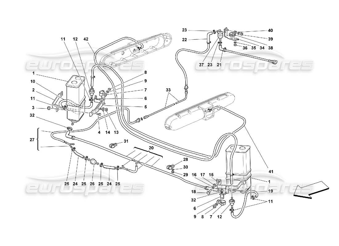 ferrari 550 maranello antievaporation device -not for usa m.y. 99, usa m.y. 2000, cdn m.y. 99 and cdn m.y. 2000 parts diagram