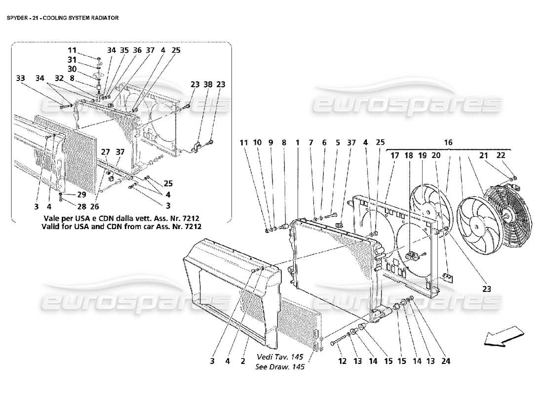 maserati 4200 spyder (2002) cooling system radiator parts diagram