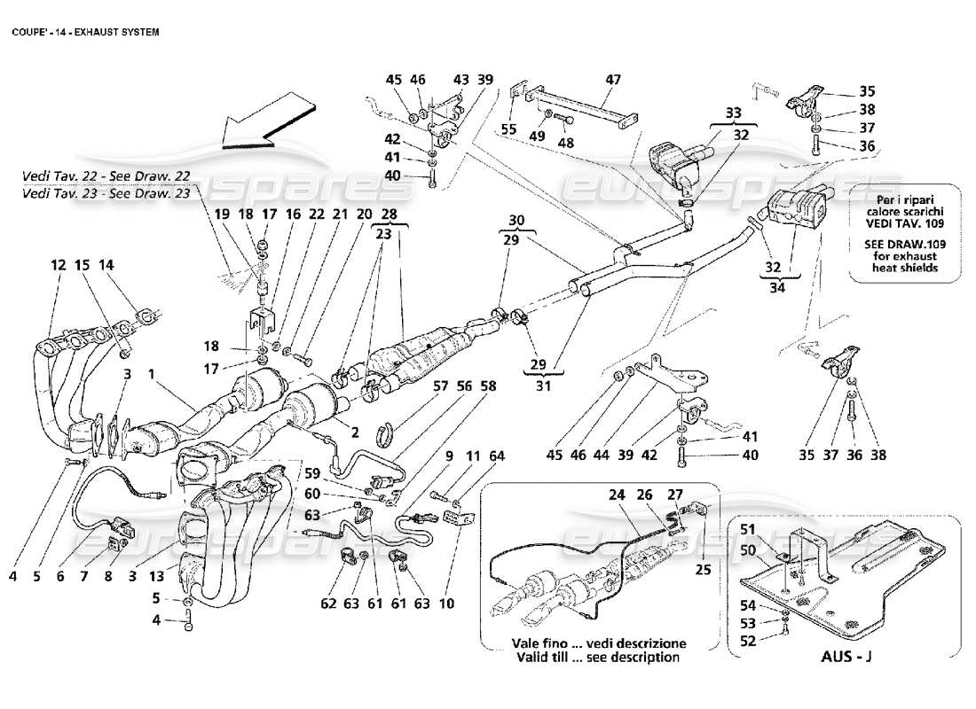 maserati 4200 coupe (2002) exhaust system part diagram