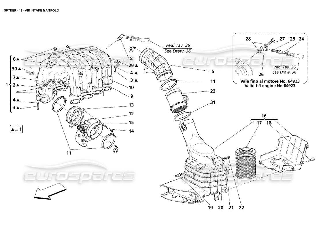 maserati 4200 spyder (2002) air intake manifold parts diagram