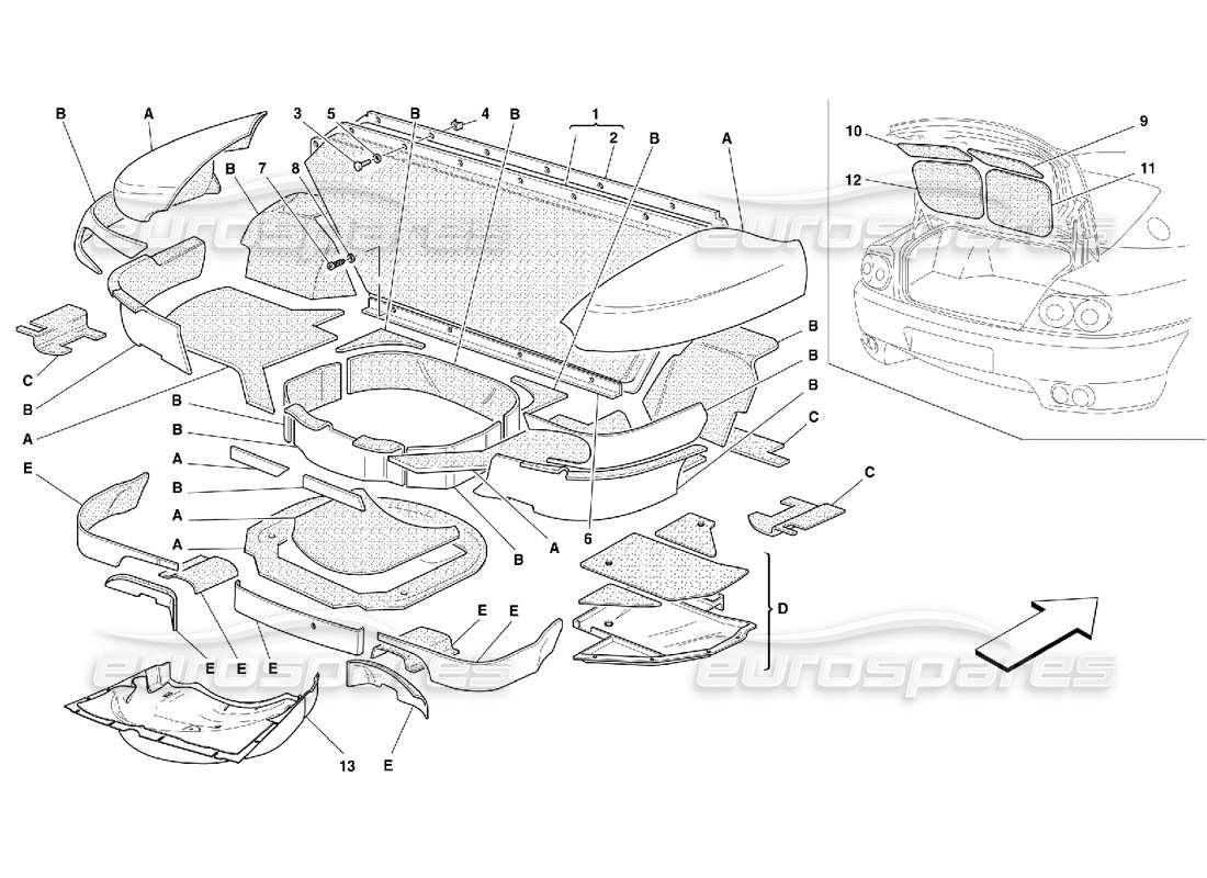 ferrari 456 m gt/m gta trunk hood insulations -not for 456m gta parts diagram