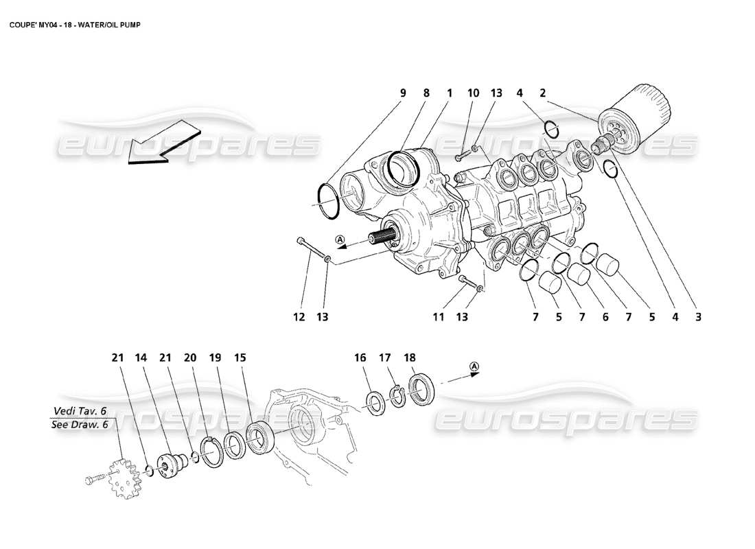 maserati 4200 coupe (2004) water-oil pump parts diagram