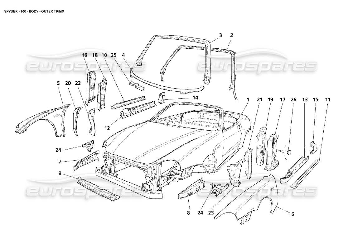 maserati 4200 spyder (2002) body - outer trims parts diagram