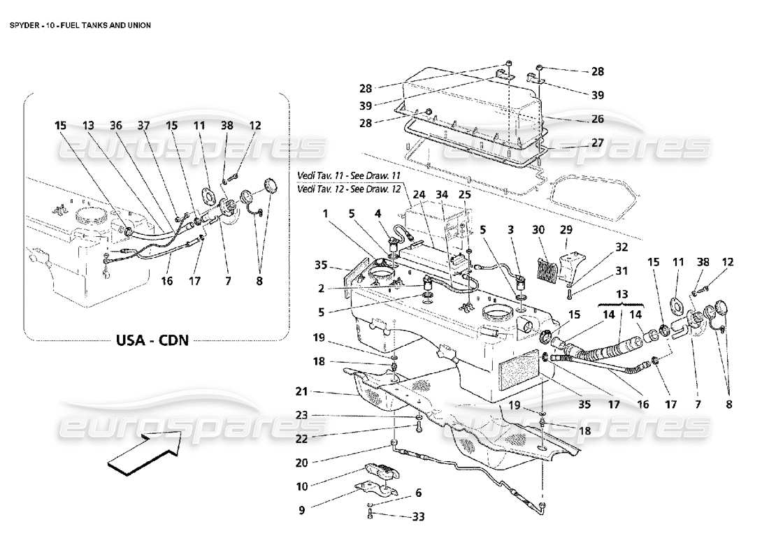 maserati 4200 spyder (2002) fuel tanks and union part diagram