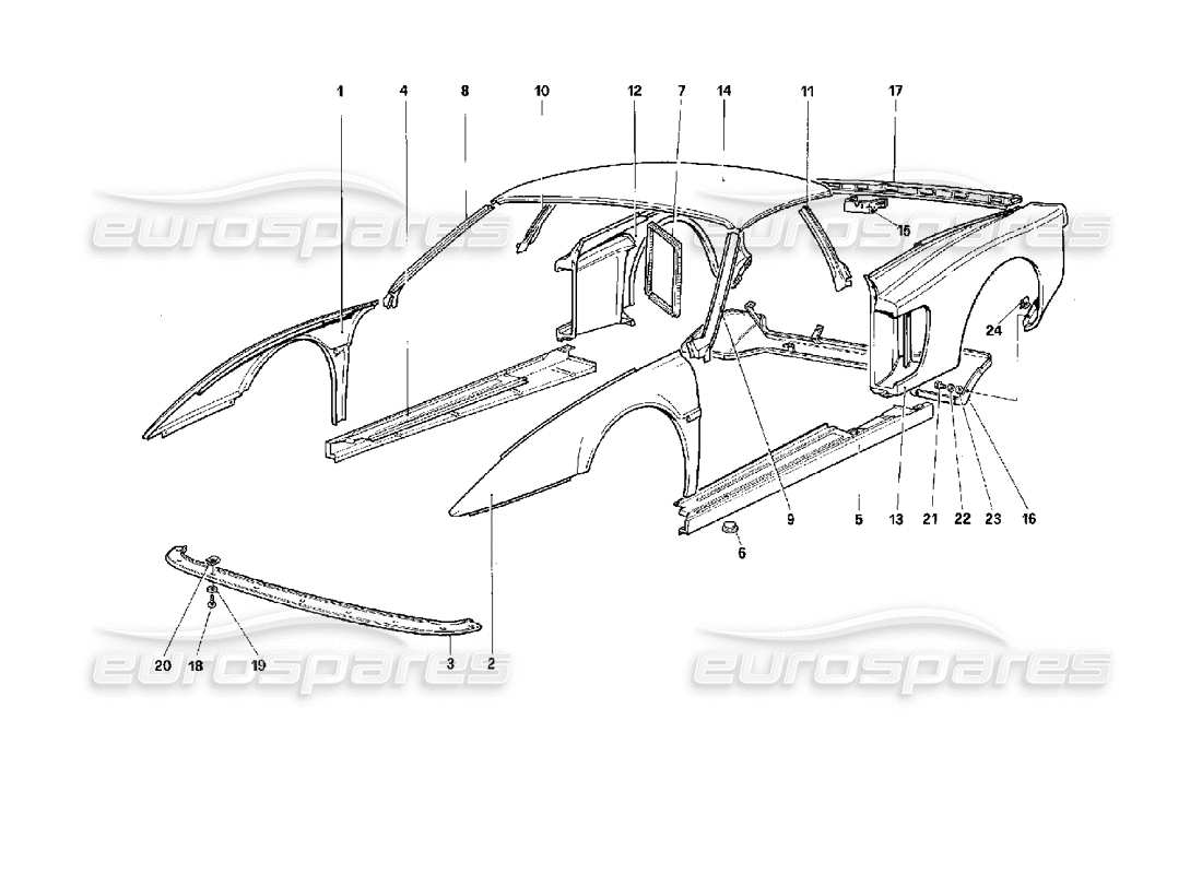 ferrari 512 m body - external components part diagram