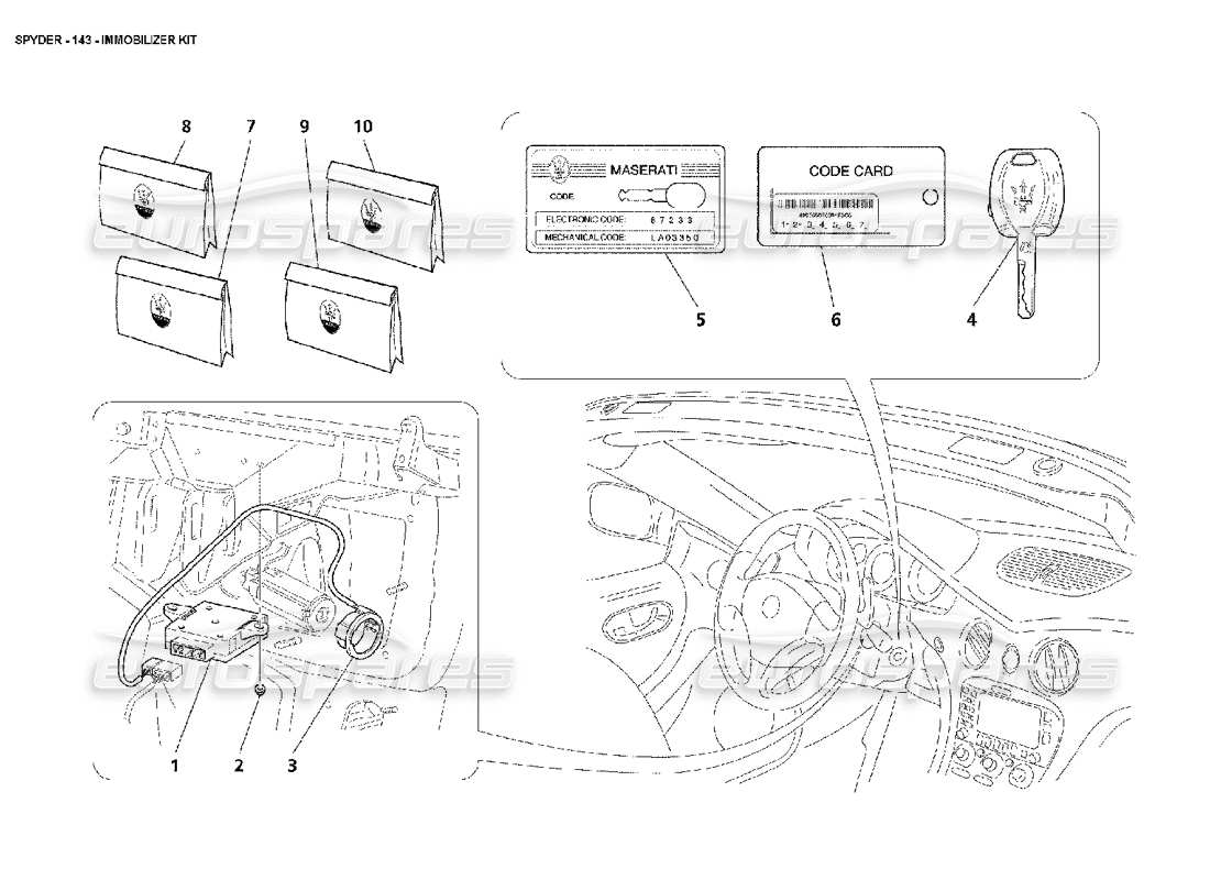 maserati 4200 spyder (2002) immobilizer kit parts diagram