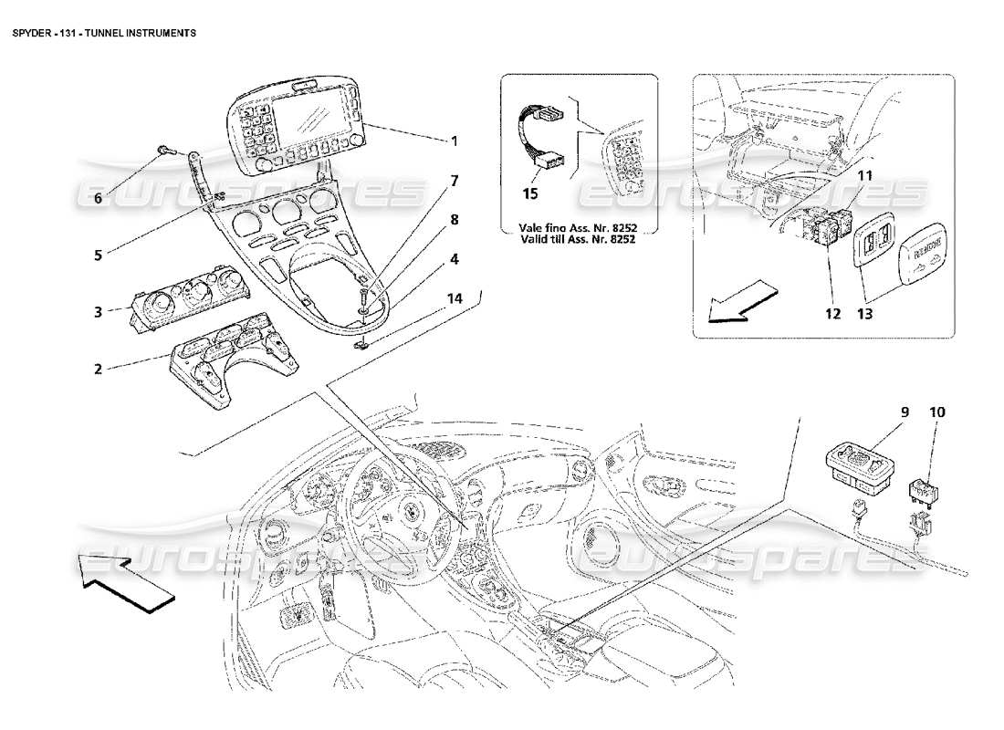 maserati 4200 spyder (2002) tunnel instruments parts diagram