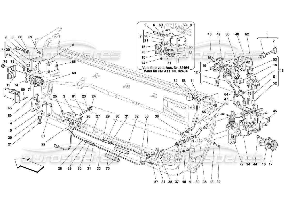 ferrari 456 m gt/m gta doors - opening control and hinges parts diagram