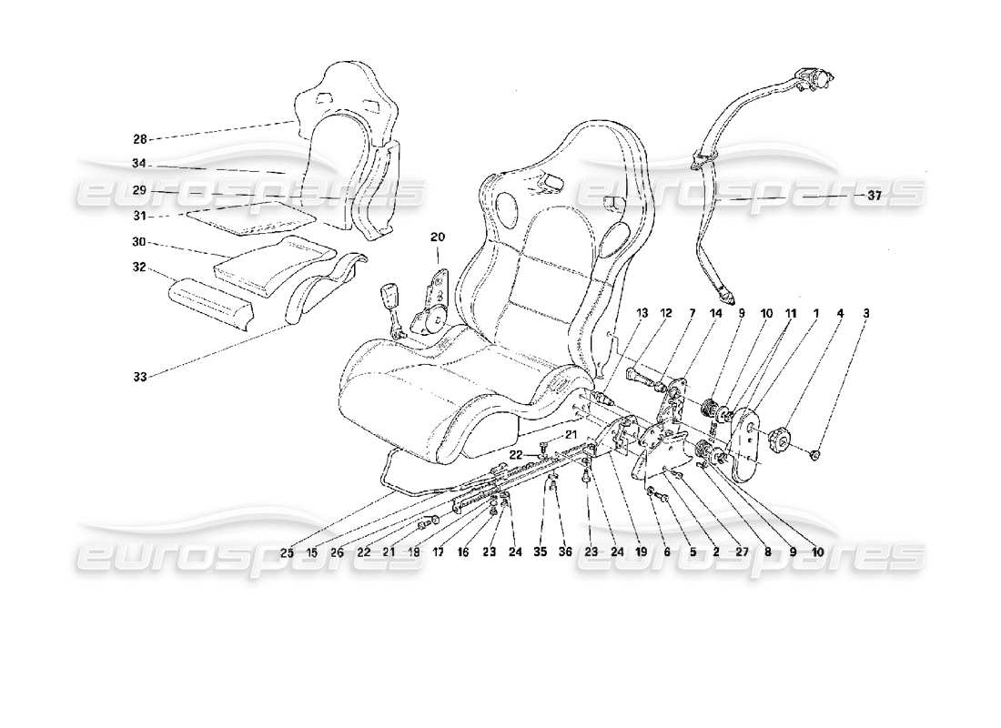 ferrari 512 m sportive seat -not for cdn- part diagram