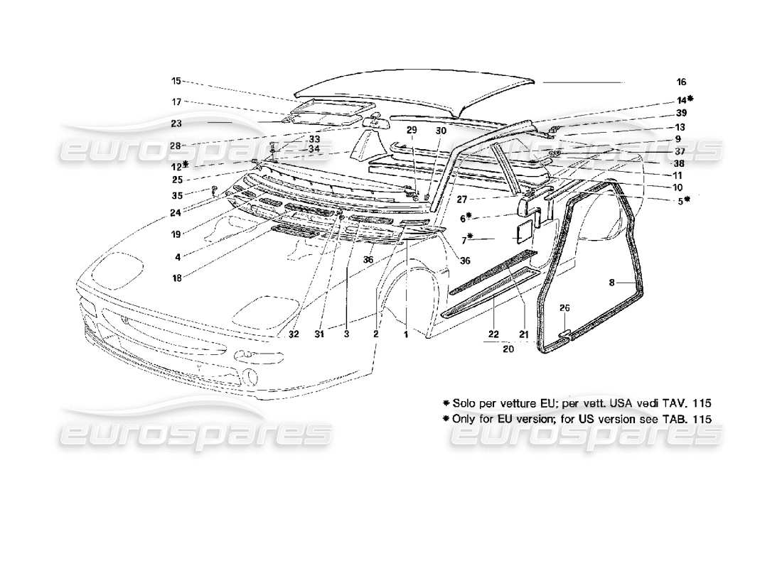 ferrari 512 m accessories and trims part diagram