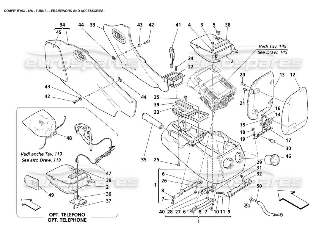 maserati 4200 coupe (2003) tunnel - framework and accessories part diagram