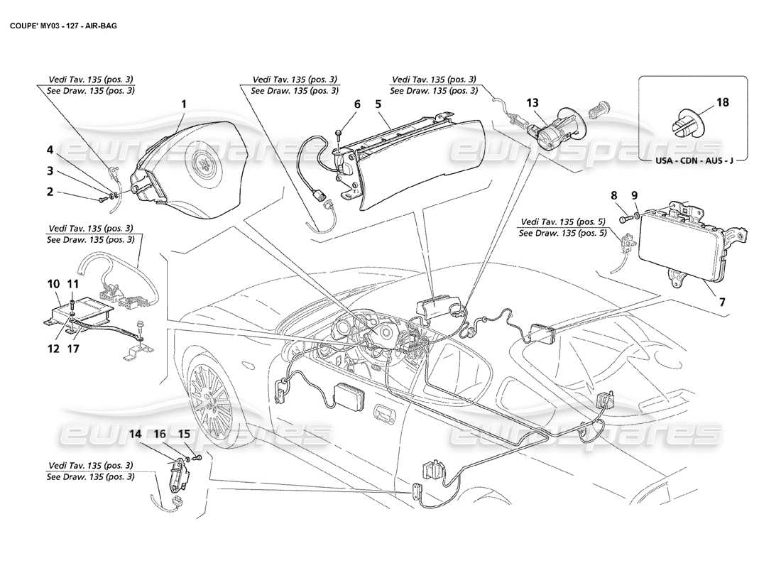 maserati 4200 coupe (2003) air-bags part diagram