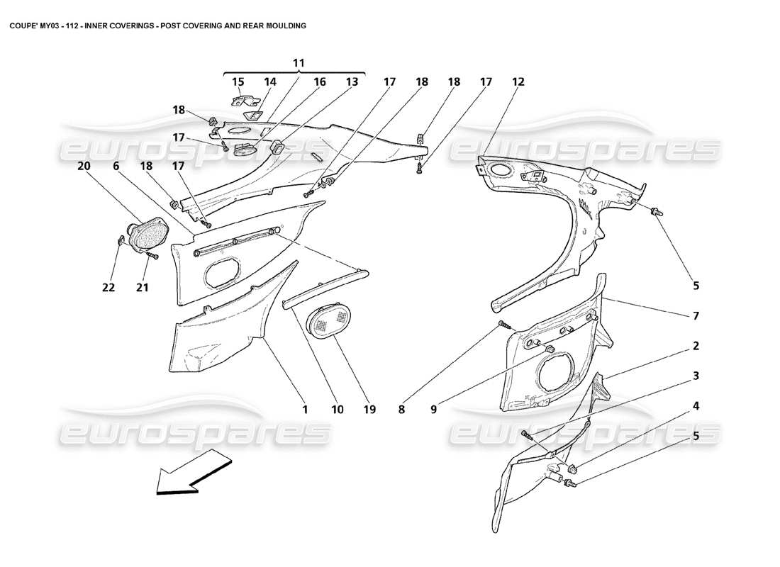 maserati 4200 coupe (2003) inner coverings - post covering and rear moulding part diagram