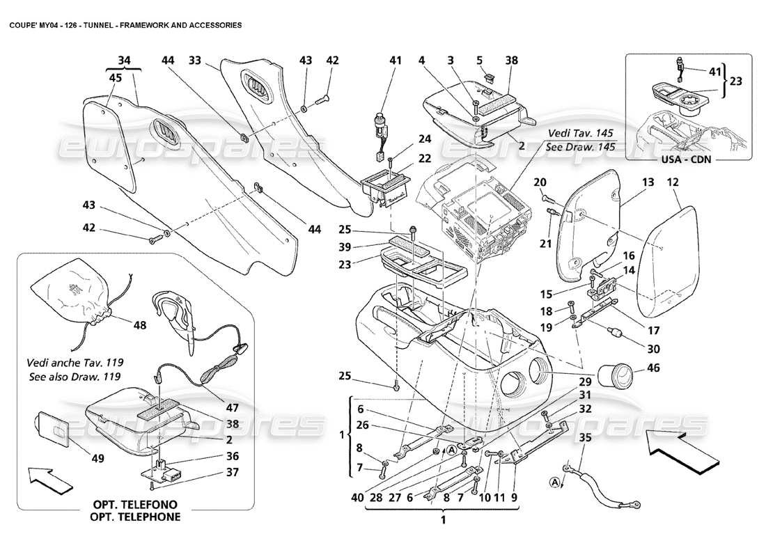 maserati 4200 coupe (2004) tunnel framework and accessories parts diagram