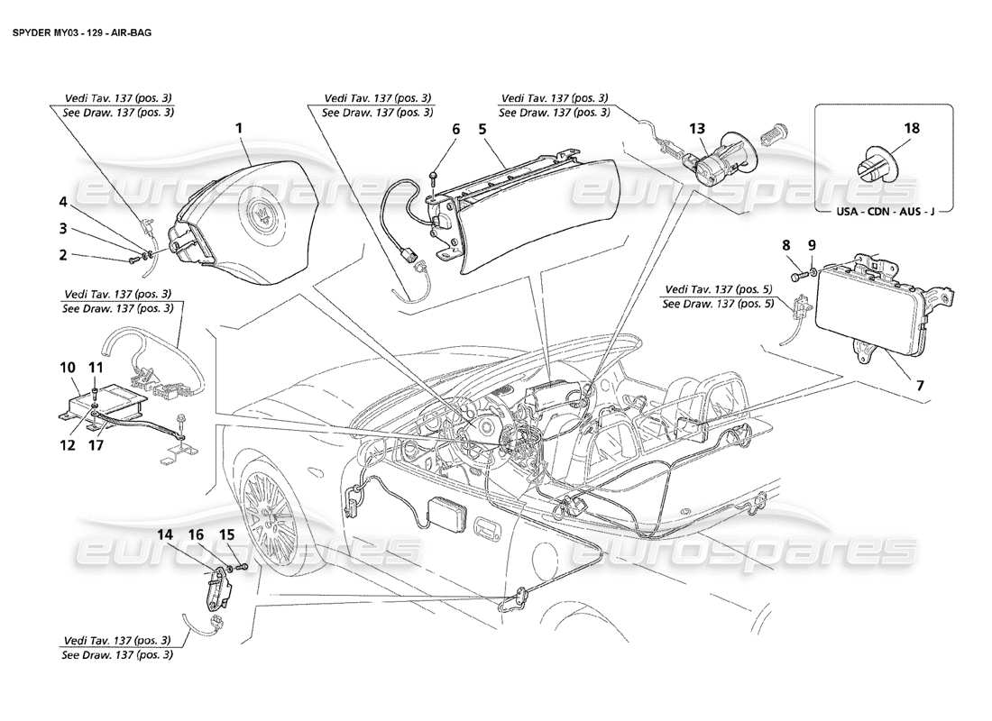 maserati 4200 spyder (2003) air-bags parts diagram