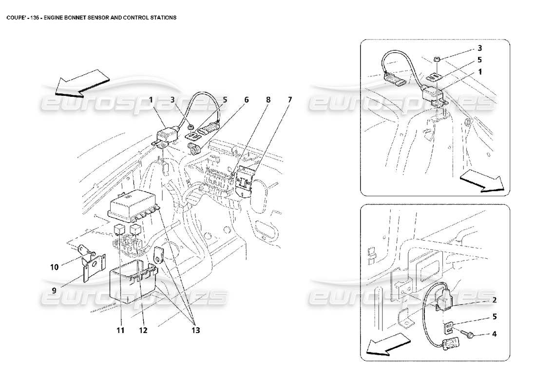 maserati 4200 coupe (2002) engine bonnet sensor and control stations parts diagram