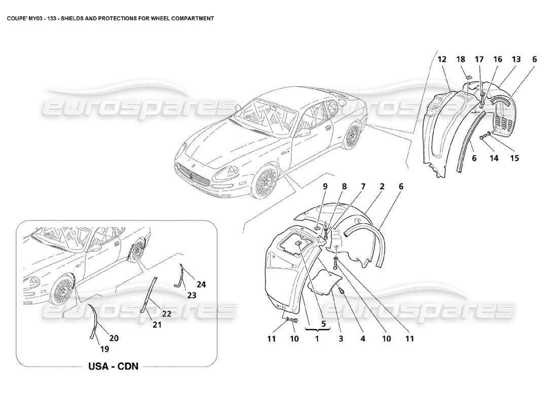 maserati 4200 coupe (2003) shields and protections for wheel compartment parts diagram