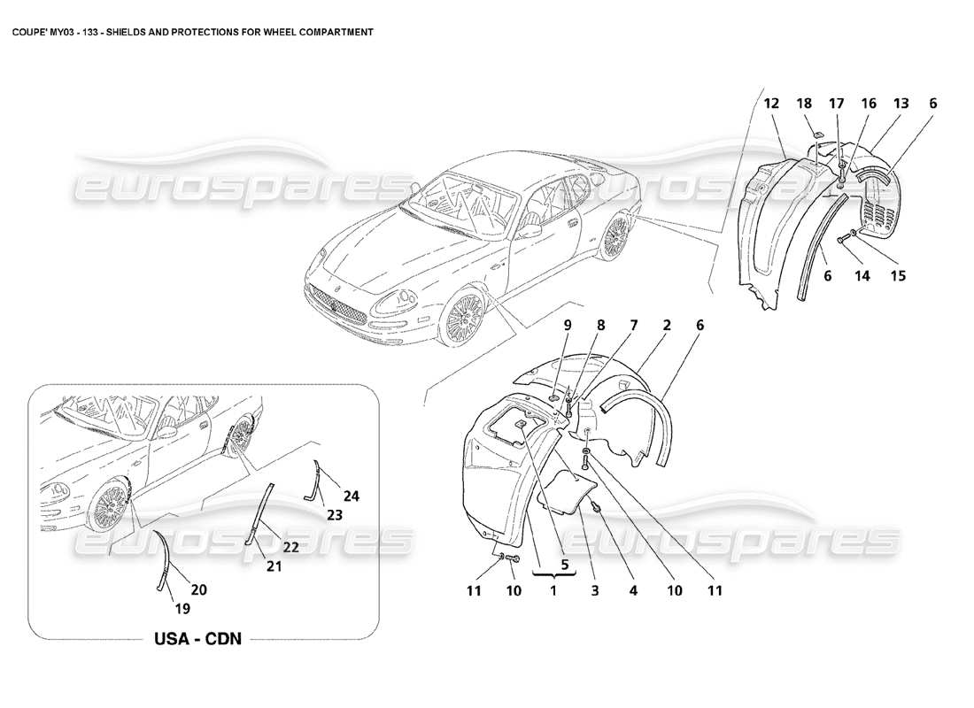 maserati 4200 coupe (2003) shields and protections for wheel compartment part diagram