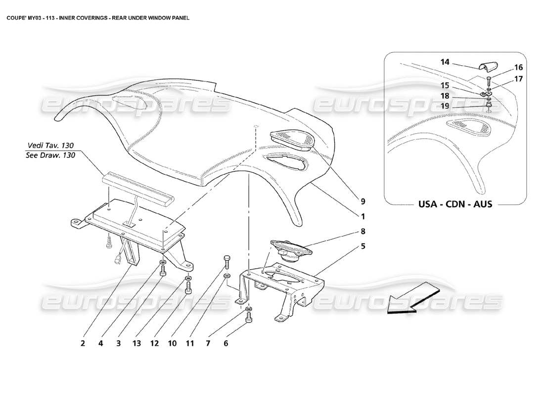 maserati 4200 coupe (2003) rear under window panel parts diagram