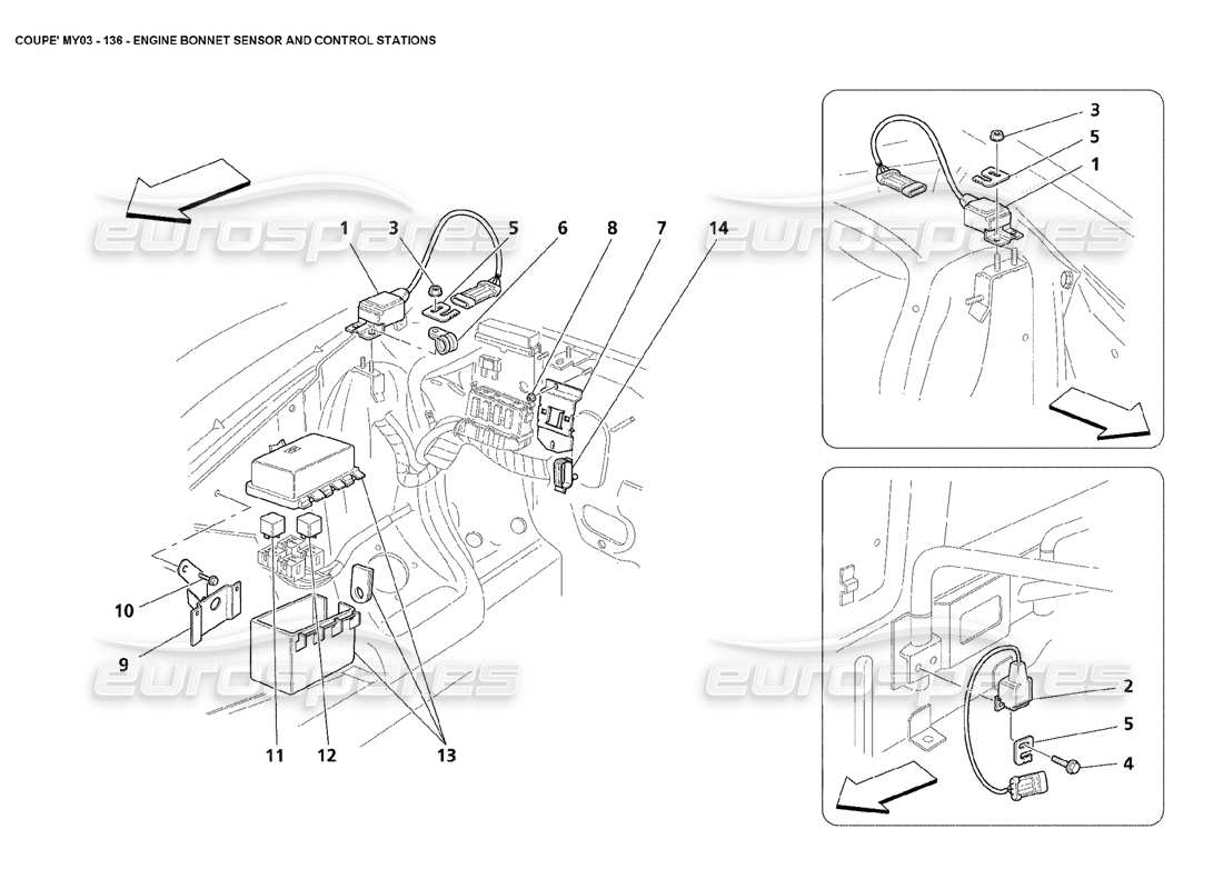 maserati 4200 coupe (2003) engine bonnet sensor and control stations part diagram