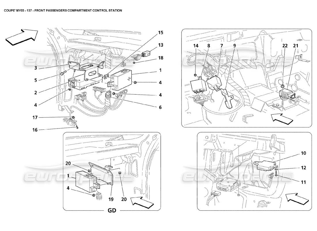 maserati 4200 coupe (2003) front passengers compartment control station parts diagram