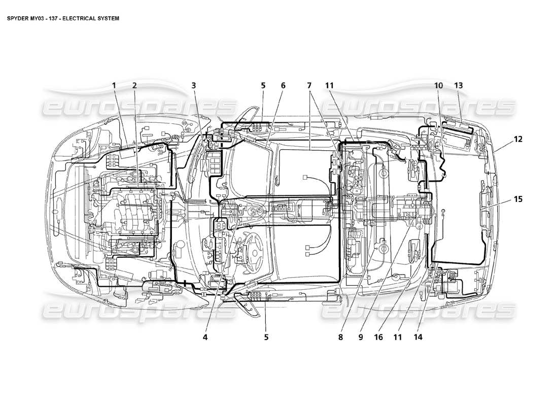 maserati 4200 spyder (2003) electrical system parts diagram