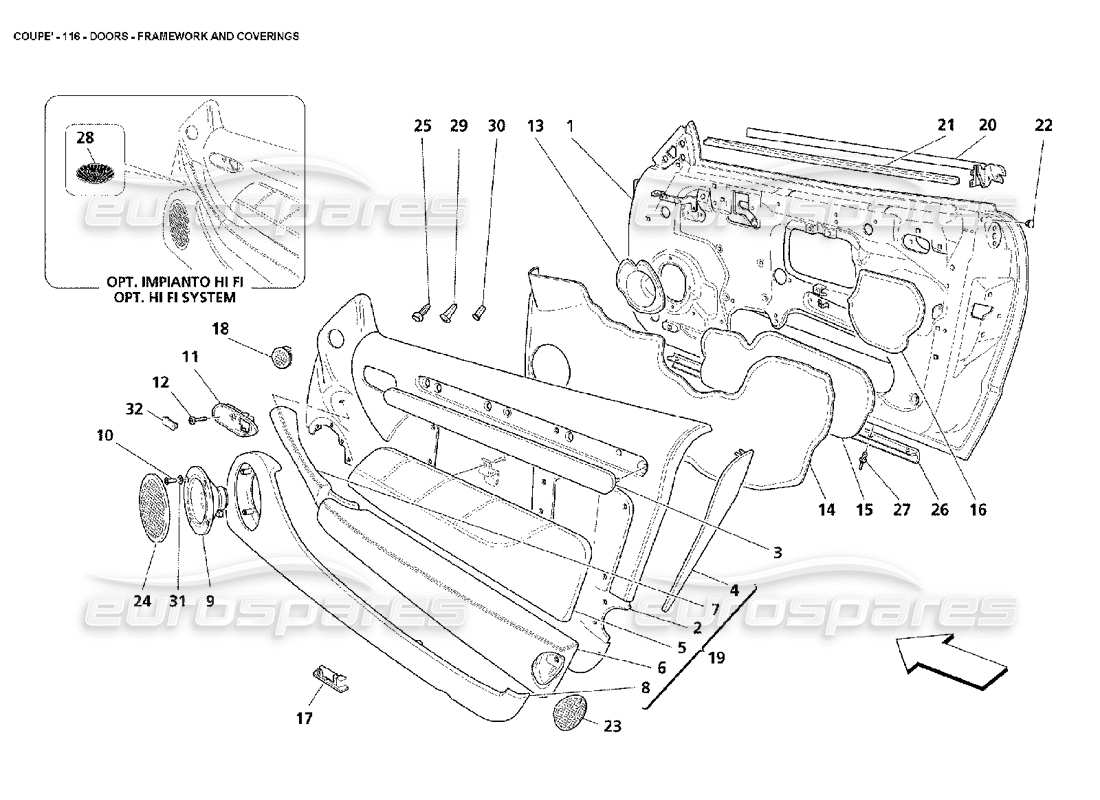 maserati 4200 coupe (2002) doors - framework and coverings part diagram