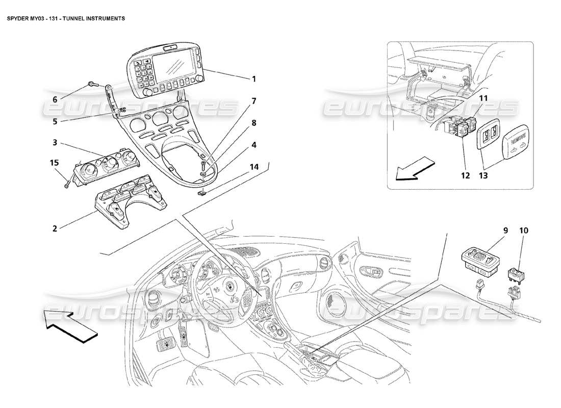 maserati 4200 spyder (2003) tunnel instruments parts diagram