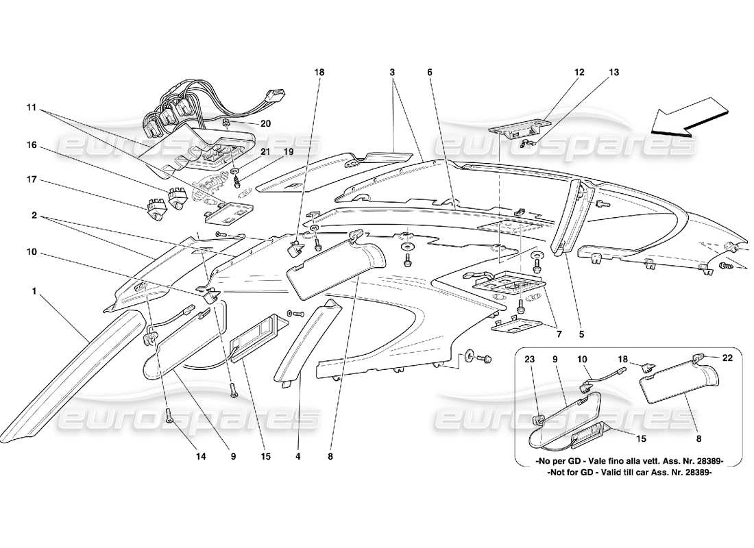 ferrari 456 m gt/m gta roof panel upholstery and accessories parts diagram