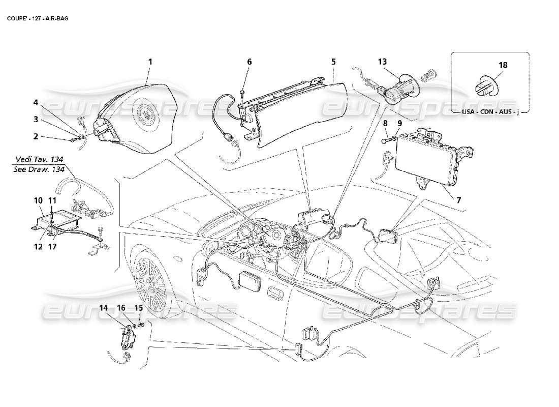 maserati 4200 coupe (2002) air-bags part diagram