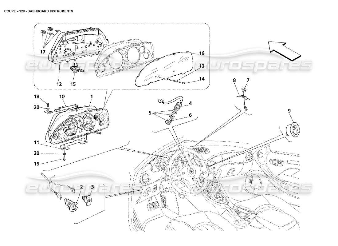 maserati 4200 coupe (2002) dashboard instruments part diagram