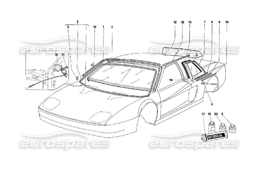 ferrari 512 m windows part diagram