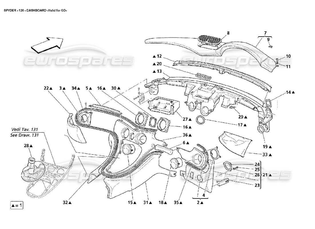 maserati 4200 spyder (2002) dashboard -valid for gd parts diagram