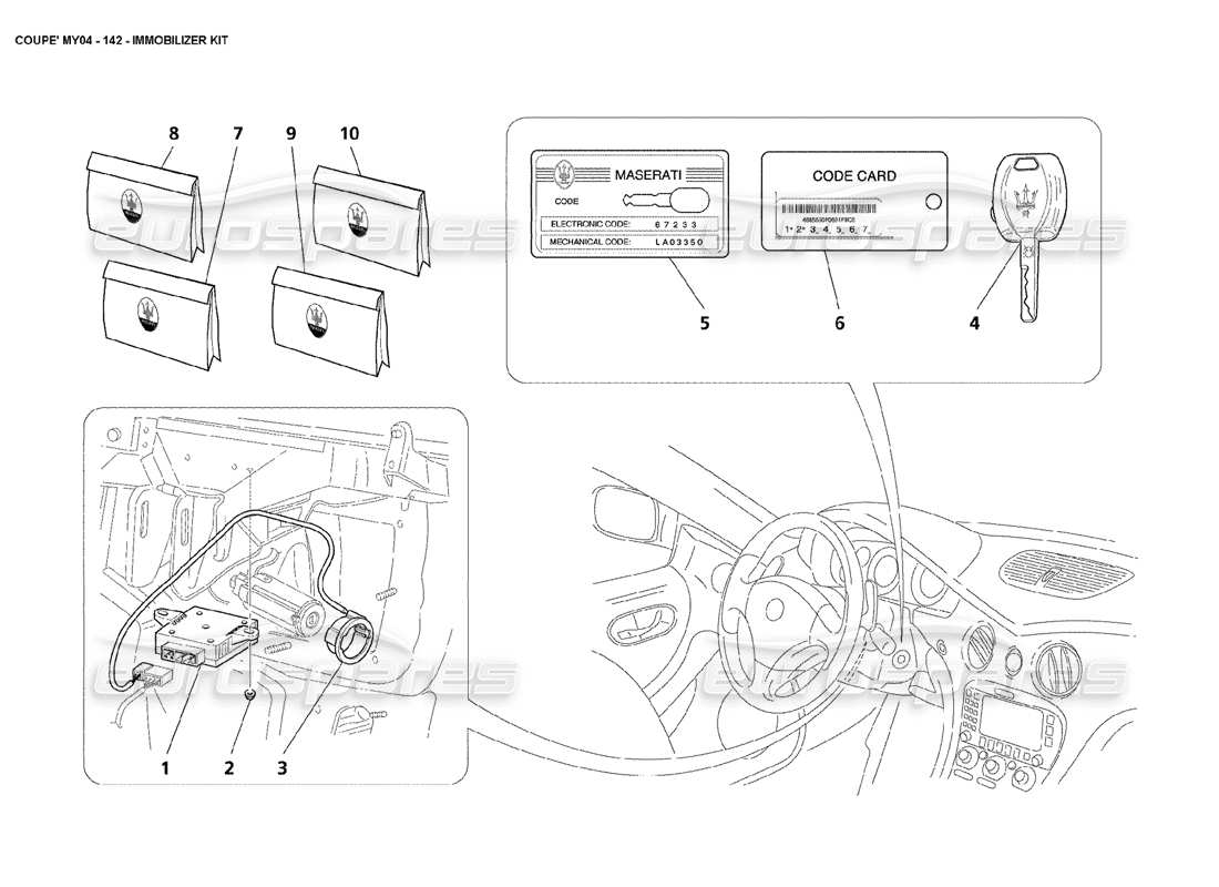 maserati 4200 coupe (2004) immobilizer kit parts diagram