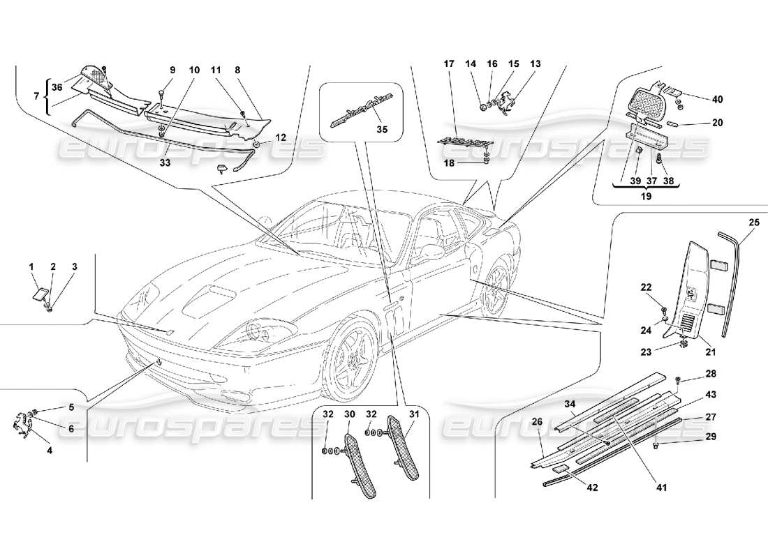 ferrari 550 maranello outside finishings parts diagram