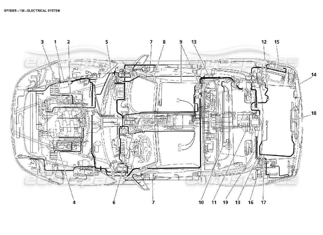 maserati 4200 spyder (2002) electrical system parts diagram